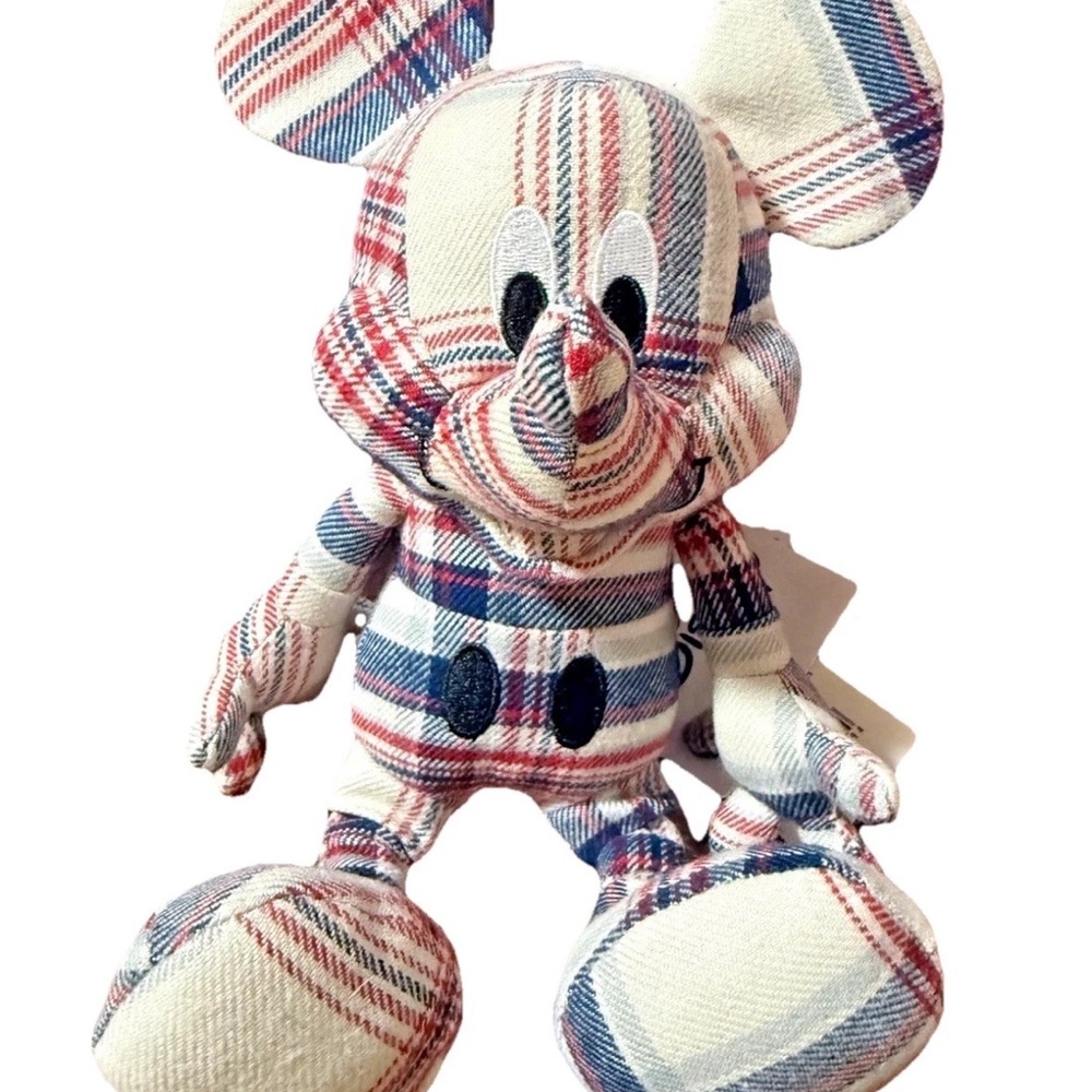 Uniqlo X Disney Mickey Mouse OFF WHITE Printed Plaid  11" Plush Doll Gift Toy